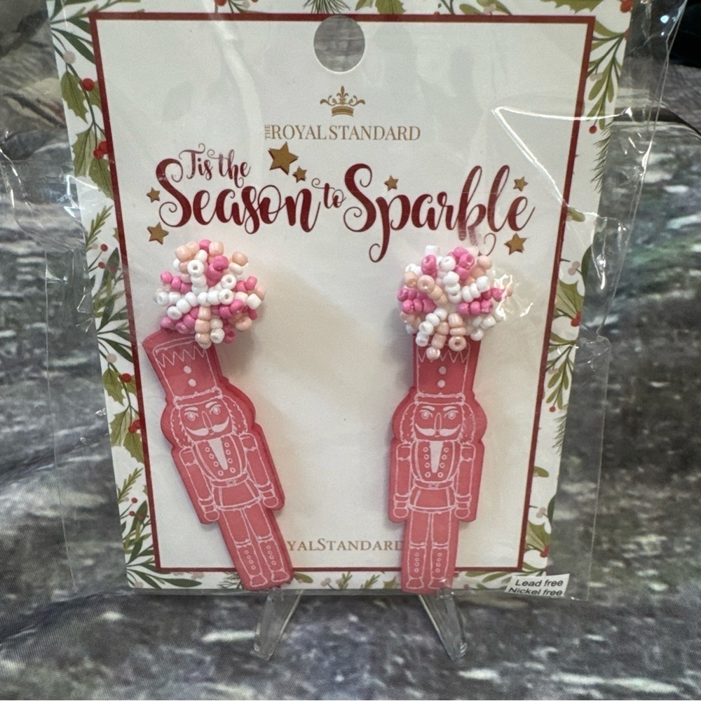 New Nutcracker Pom Pom Pink Earrings 3”